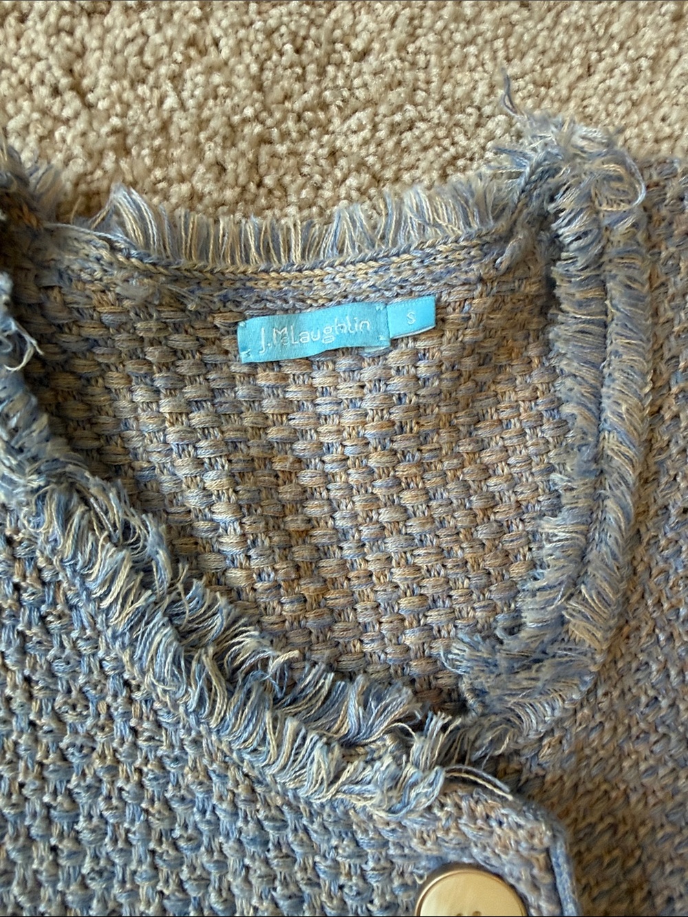 J. McLaughlin Blue Heather Nan Fringe Button Up Long Cardigan - Picture 4 of 8